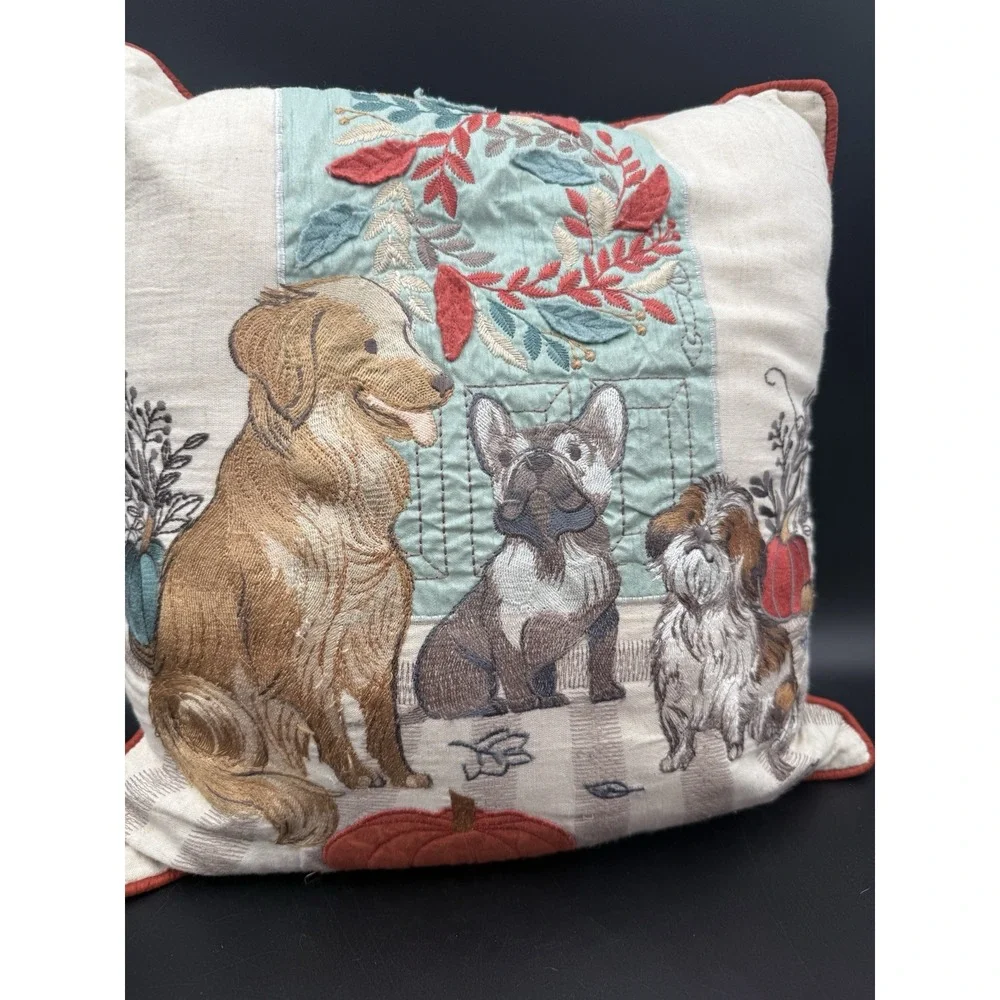 Pier 1 One Embroidered  Autumn Dog  French Bulldog Golden Retriever 15